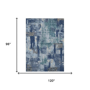 8 Ft X 10 Ft Abstract Polyester Indoor Outdoor Rug Navy Ivory Washable