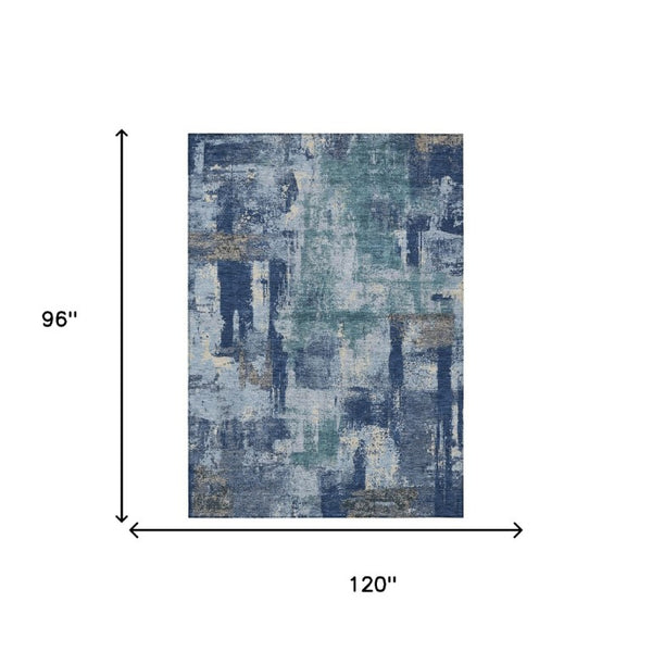 8 Ft X 10 Ft Abstract Polyester Indoor Outdoor Rug Navy Ivory Washable