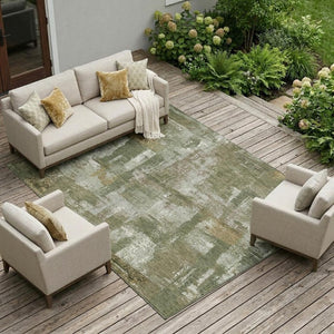 8x10 Abstract Olive Beige Polyester Area Rug Washable Stain Resistant Indoor Outdoor