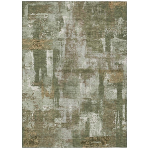 HomeRoots 8x10 Abstract Olive Beige Polyester Area Rug Washable Stain Resistant Indoor Outdoor 735300