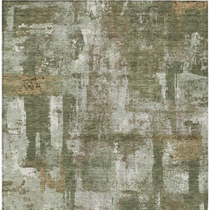 8x10 Abstract Olive Beige Polyester Area Rug Washable Stain Resistant Indoor Outdoor