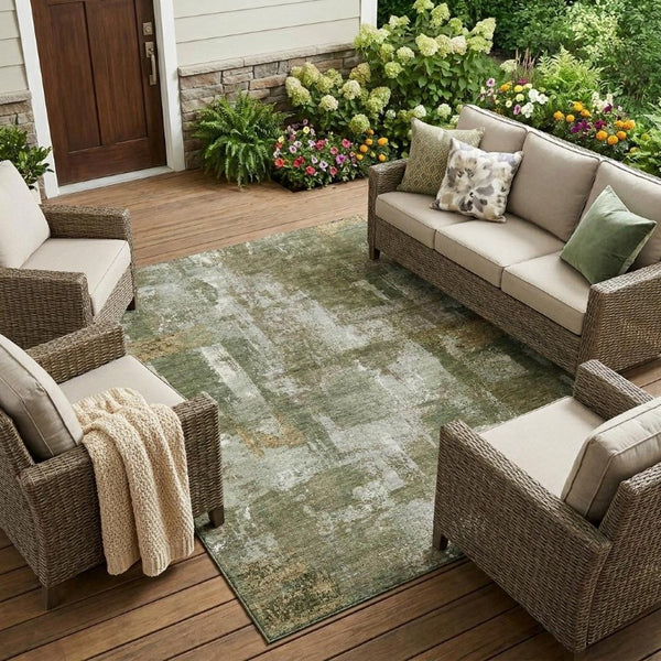 10 X 14 Washable Polyester Abstract Area Rug for Patio Living Room and High Traffic Spots