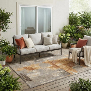 5 X 8 Abstract Taupe Gray Polyester Area Rug Washable Stain Resistant Indoor Outdoor