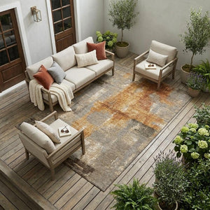 8 X 10 Abstract Taupe Gray Polyester Area Rug Washable for Indoor Outdoor Use