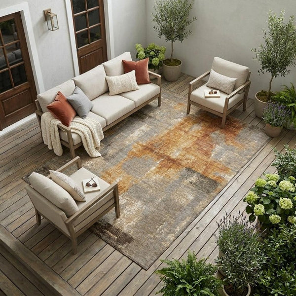 8 X 10 Abstract Taupe Gray Polyester Area Rug Washable for Indoor Outdoor Use