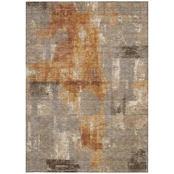8 X 10 Abstract Taupe Gray Polyester Area Rug Washable for Indoor Outdoor Use
