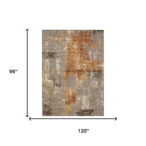 8 X 10 Abstract Taupe Gray Polyester Area Rug Washable for Indoor Outdoor Use