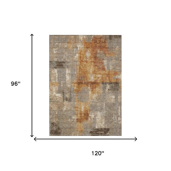8 X 10 Abstract Taupe Gray Polyester Area Rug Washable for Indoor Outdoor Use