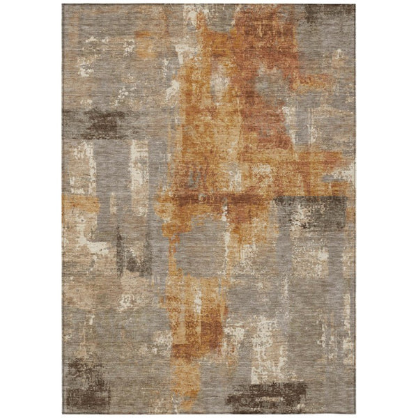 HomeRoots 9 X 12 Abstract Taupe Gray Polyester Area Rug Washable for Indoor Outdoor Use 735307