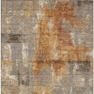 9 X 12 Abstract Taupe Gray Polyester Area Rug Washable for Indoor Outdoor Use