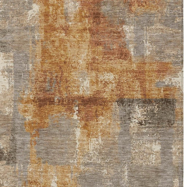 10 X 14 Abstract Taupe Gray Polyester Area Rug Stain Resistant Indoor Outdoor