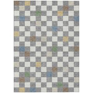 HomeRoots 5x8 Gray Beige Geometric Polyester Area Rug Washable Stain Resistant Patio Porch 735316