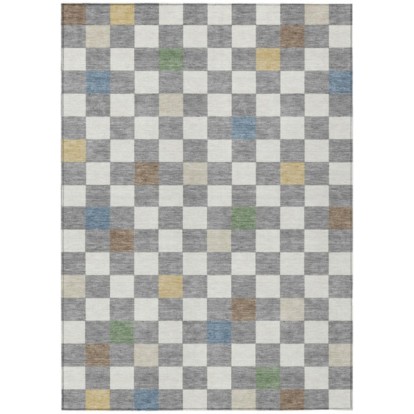 HomeRoots 5x8 Gray Beige Geometric Polyester Area Rug Washable Stain Resistant Patio Porch 735316