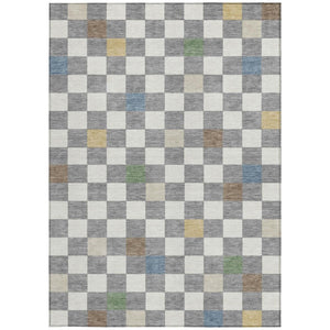 5x8 Gray Beige Geometric Polyester Area Rug Washable Stain Resistant Patio Porch
