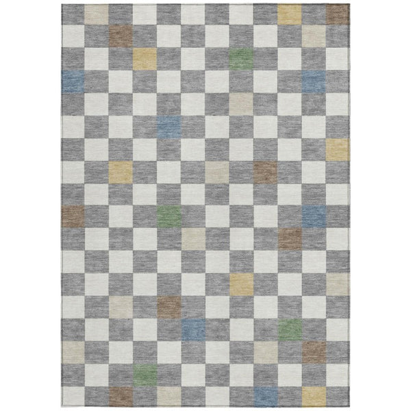 5x8 Gray Beige Geometric Polyester Area Rug Washable Stain Resistant Patio Porch