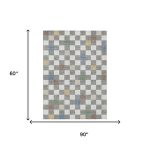 5x8 Gray Beige Geometric Polyester Area Rug Washable Stain Resistant Patio Porch