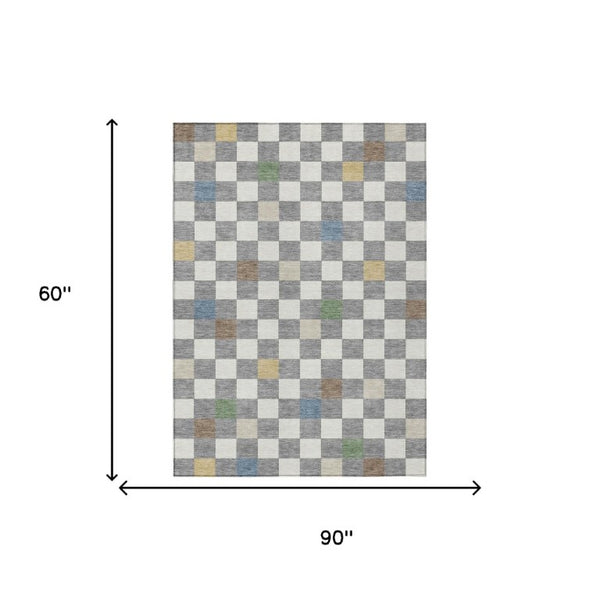 5x8 Gray Beige Geometric Polyester Area Rug Washable Stain Resistant Patio Porch