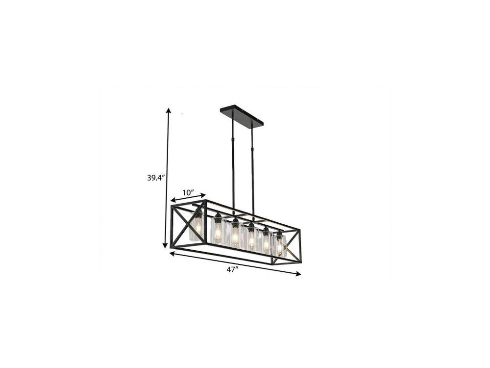 HomeRoots Black Six Light Chandelier with Acrylic Mercury Glass and Wrought Iron for Kitchens 735319