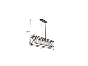 HomeRoots Black Six Light Chandelier with Acrylic Mercury Glass and Wrought Iron for Kitchens 735319