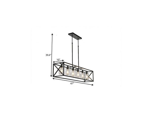 HomeRoots Black Six Light Chandelier with Acrylic Mercury Glass and Wrought Iron for Kitchens 735319