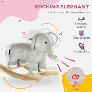 English Elm Qaba Plush Elephant Toddler Rocker with Grip Handles and Built-in Realistic Animal Sounds W2225P249747