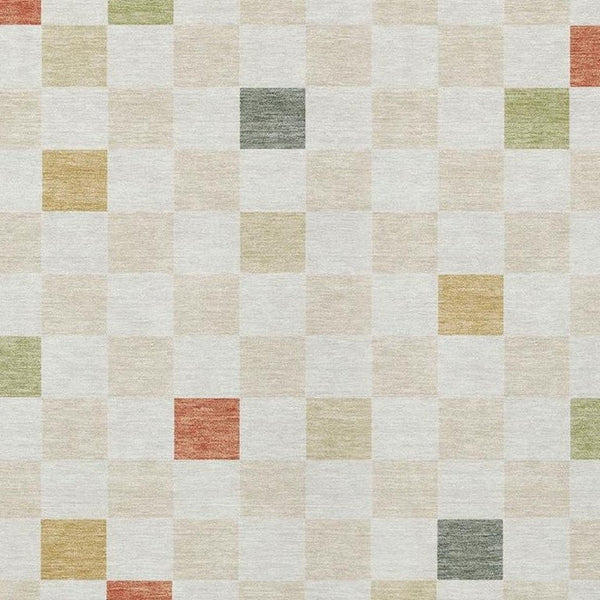 5 X 8 Ivory Beige Geometric Polyester Area Rug Washable Stain Resistant Indoor Outdoor