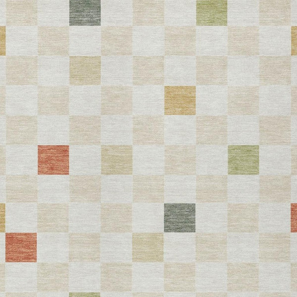 5 X 8 Ivory Beige Geometric Polyester Area Rug Washable Stain Resistant Indoor Outdoor
