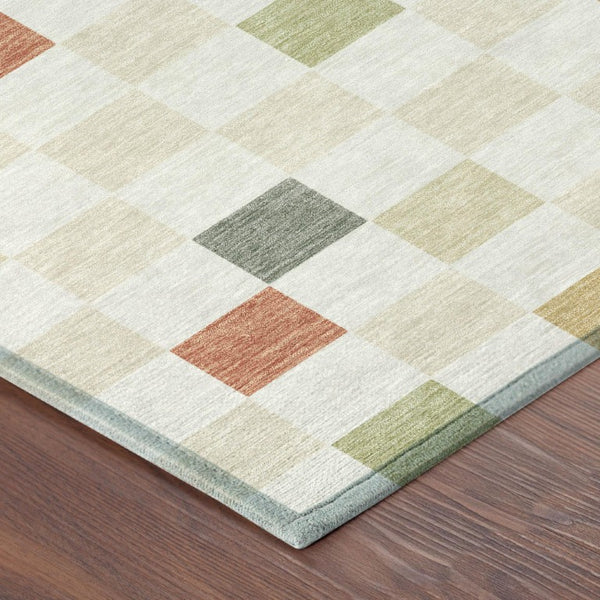 5 X 8 Ivory Beige Geometric Polyester Area Rug Washable Stain Resistant Indoor Outdoor