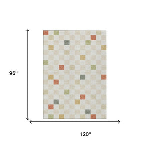 8 X 10 Ivory Beige Geometric Polyester Area Rug Stain Resistant Indoor Outdoor
