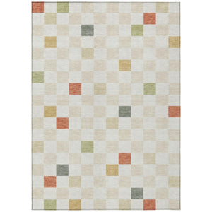 9 X 12 Ivory Beige Geometric Polyester Area Rug Washable Stain Resistant Patio