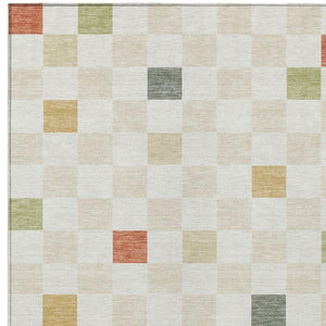 9 X 12 Ivory Beige Geometric Polyester Area Rug Washable Stain Resistant Patio