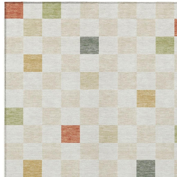 9 X 12 Ivory Beige Geometric Polyester Area Rug Washable Stain Resistant Patio