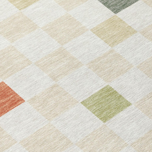 9 X 12 Ivory Beige Geometric Polyester Area Rug Washable Stain Resistant Patio