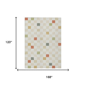 10 X 14 Ivory Beige Geometric Polyester Area Rug Washable Stain Resistant Patio