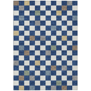 HomeRoots 5 X 8 Geometric Polyester Area Rug Washable Stain Resistant Indoor Outdoor Navy Gray 735336