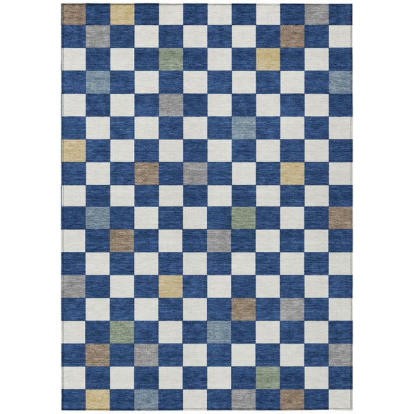HomeRoots 5 X 8 Geometric Polyester Area Rug Washable Stain Resistant Indoor Outdoor Navy Gray 735336