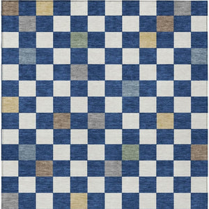 5 X 8 Geometric Polyester Area Rug Washable Stain Resistant Indoor Outdoor Navy Gray