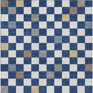 5 X 8 Geometric Polyester Area Rug Washable Stain Resistant Indoor Outdoor Navy Gray