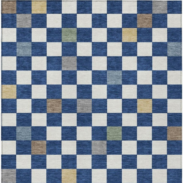 5 X 8 Geometric Polyester Area Rug Washable Stain Resistant Indoor Outdoor Navy Gray