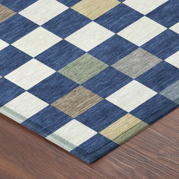 5 X 8 Geometric Polyester Area Rug Washable Stain Resistant Indoor Outdoor Navy Gray