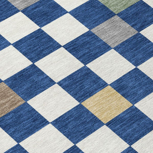 5 X 8 Geometric Polyester Area Rug Washable Stain Resistant Indoor Outdoor Navy Gray