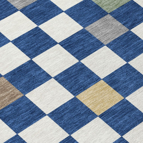 5 X 8 Geometric Polyester Area Rug Washable Stain Resistant Indoor Outdoor Navy Gray