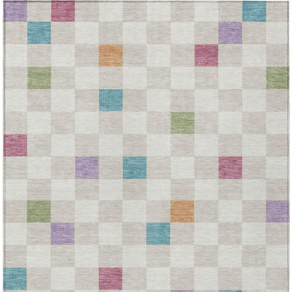 8 X 10 Pearl Ivory Geometric Polyester Area Rug Washable Stain Resistant Patio