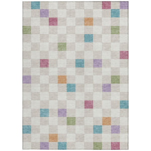 9 X 12 Pearl Ivory Geometric Polyester Area Rug Washable Stain Resistant Indoor Outdoor