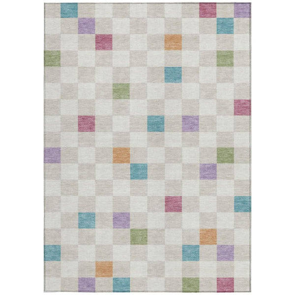 9 X 12 Pearl Ivory Geometric Polyester Area Rug Washable Stain Resistant Indoor Outdoor