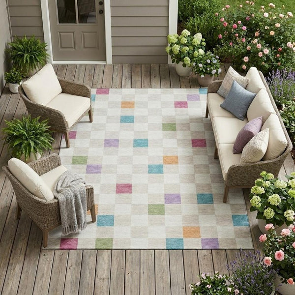 10 X 14 Pearl Ivory Geometric Polyester Area Rug Washable for Patio or Living Room