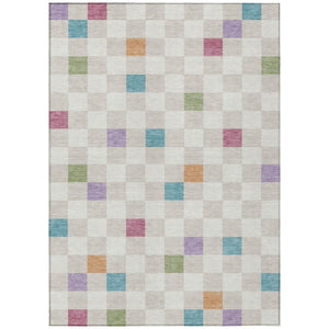 HomeRoots 10 X 14 Pearl Ivory Geometric Polyester Area Rug Washable for Patio or Living Room 735352
