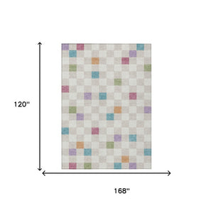 10 X 14 Pearl Ivory Geometric Polyester Area Rug Washable for Patio or Living Room