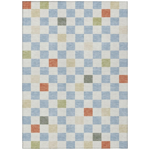 HomeRoots 5 X 8 Sky Blue Gray Geometric Polyester Washable Rug for Patio or Living Room 735354