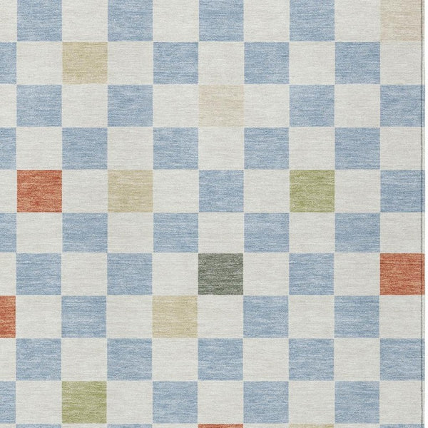 5 X 8 Sky Blue Gray Geometric Polyester Washable Rug for Patio or Living Room